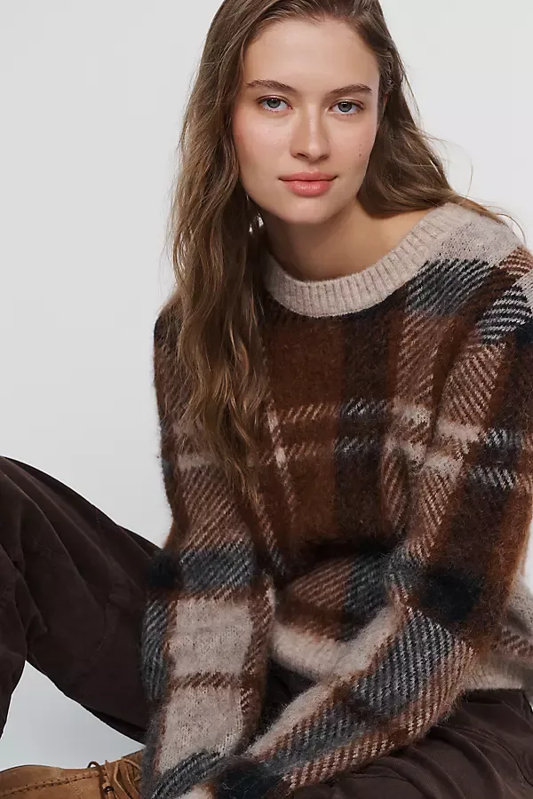 Glendyn Tartan Crew Neck Sweater by Barbour