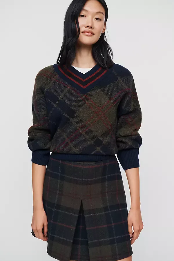 Shae Tartan V Neck Sweater by Barbour