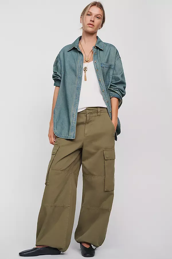 Petra 100% Cotton Mid-Rise Wide-Leg Cargo Pants by Pistola
