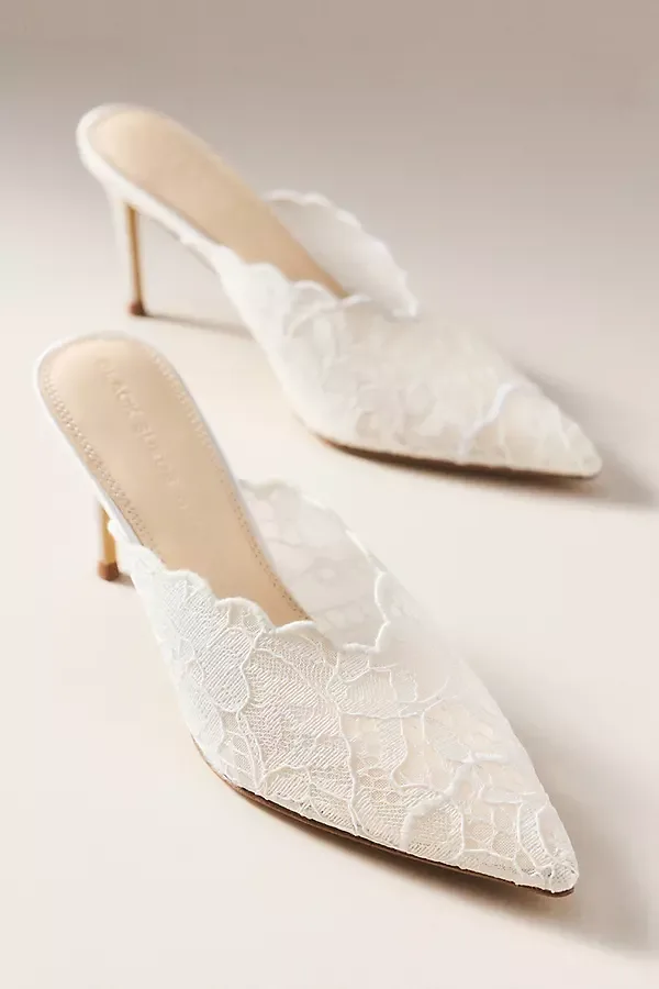Ash 80 Scalloped Lace Mule Heels by Black Suede Studio