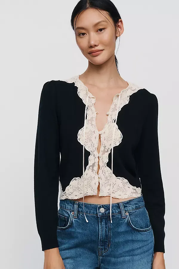 Tassia Cashmere Wool Lace Trimmed Cardigan by RIXO