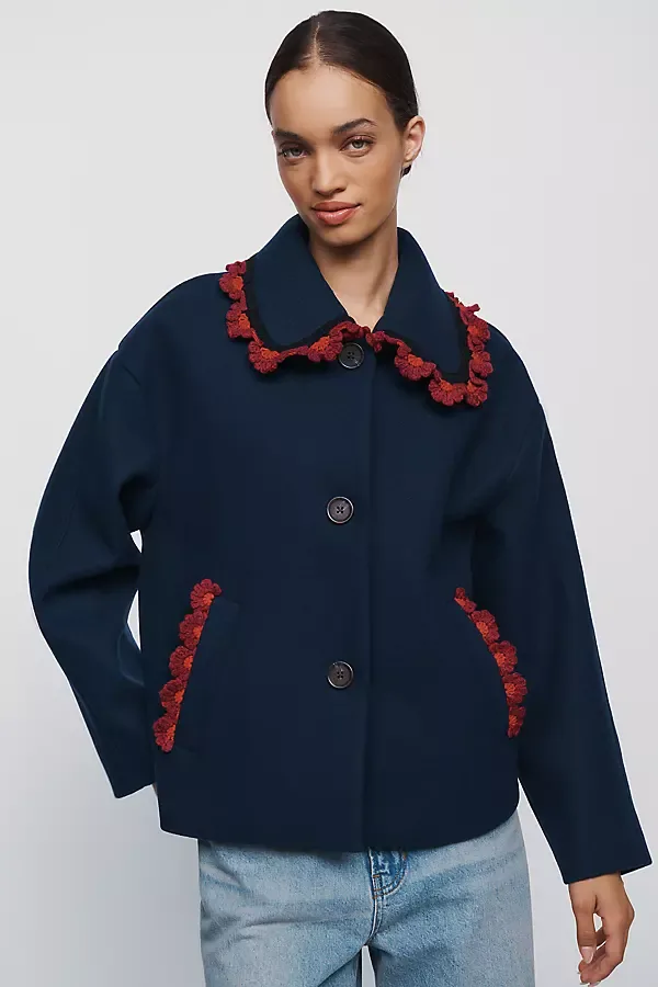 Carina Scalloped Cropped Coat Jacket by NVLT