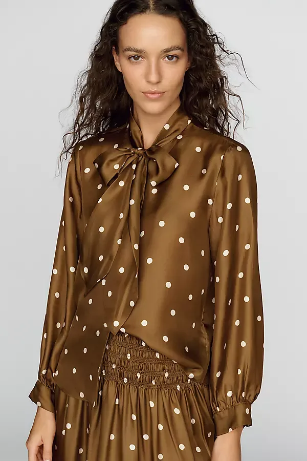 Zenith 100% Silk Bow Neck Blouse by The Great