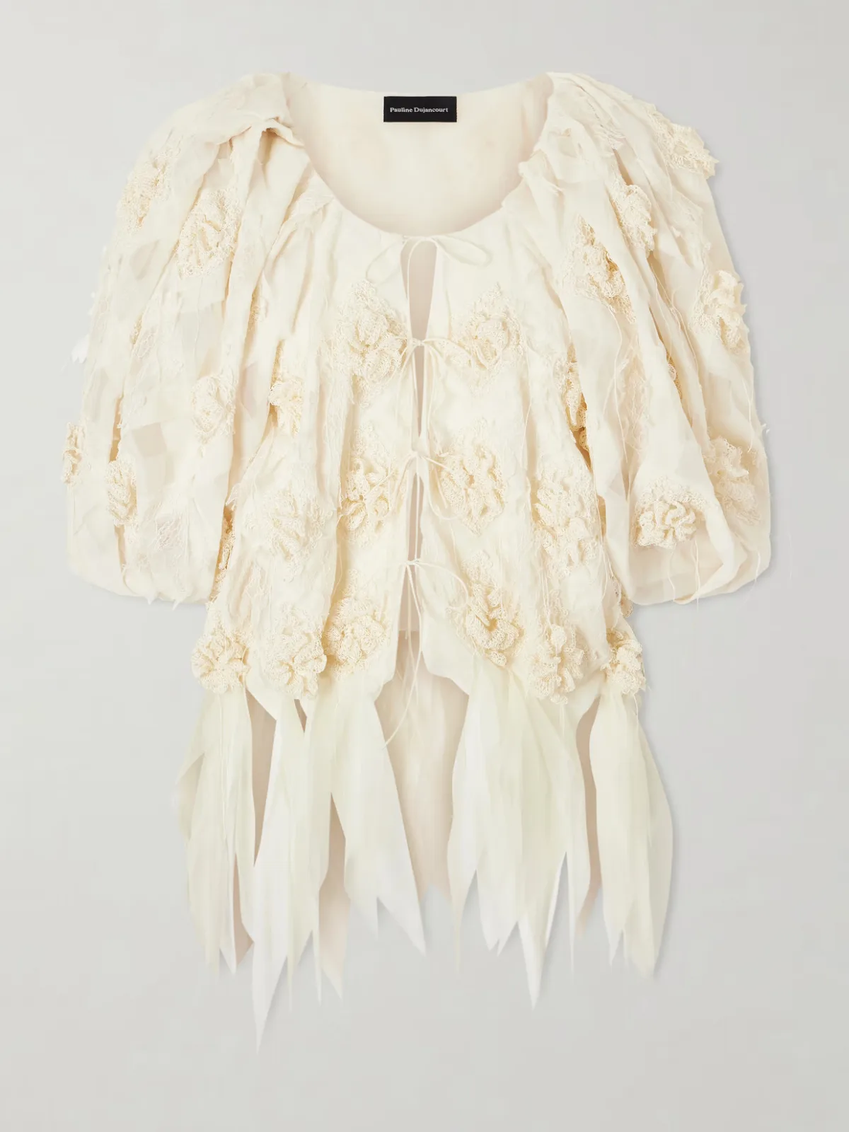 - Lace-trimmed Embroidered Organza Jacket -