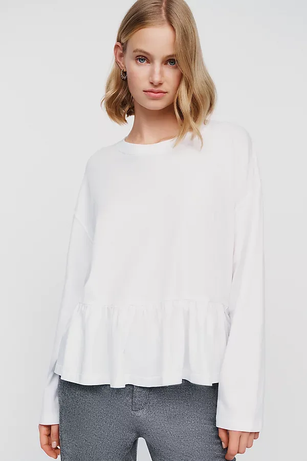 100% Cotton Ruffle Peplum Tee by The Great