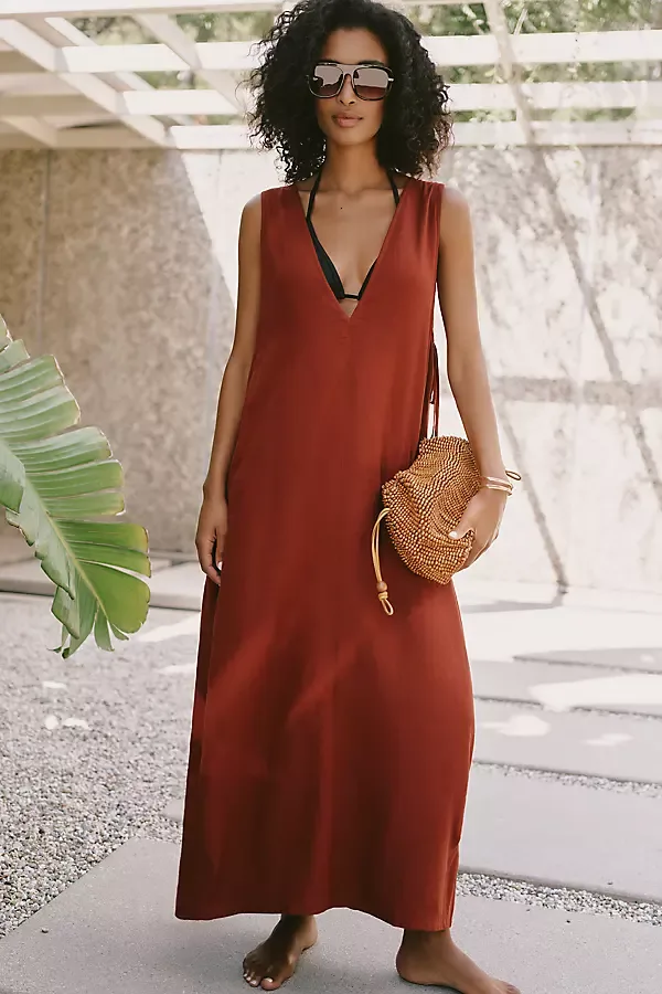Plunge-Neck Maxi Dress