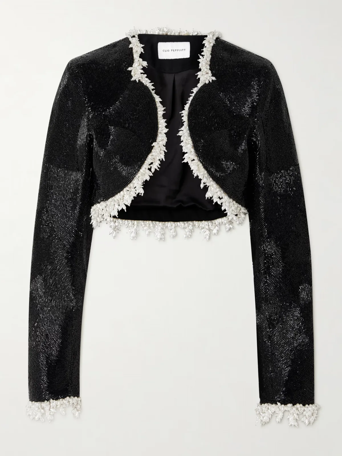 - Margot Cropped Embellished Satin Jacket -
