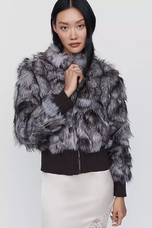 Faux-Fur Cropped Jacket by Maeve