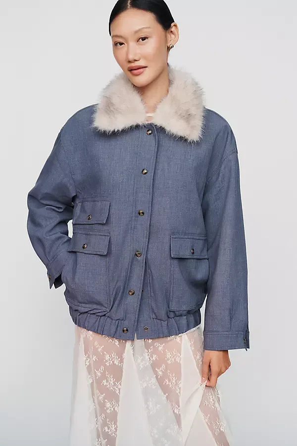 Faux Fur Collar Barn Jacket by Maeve