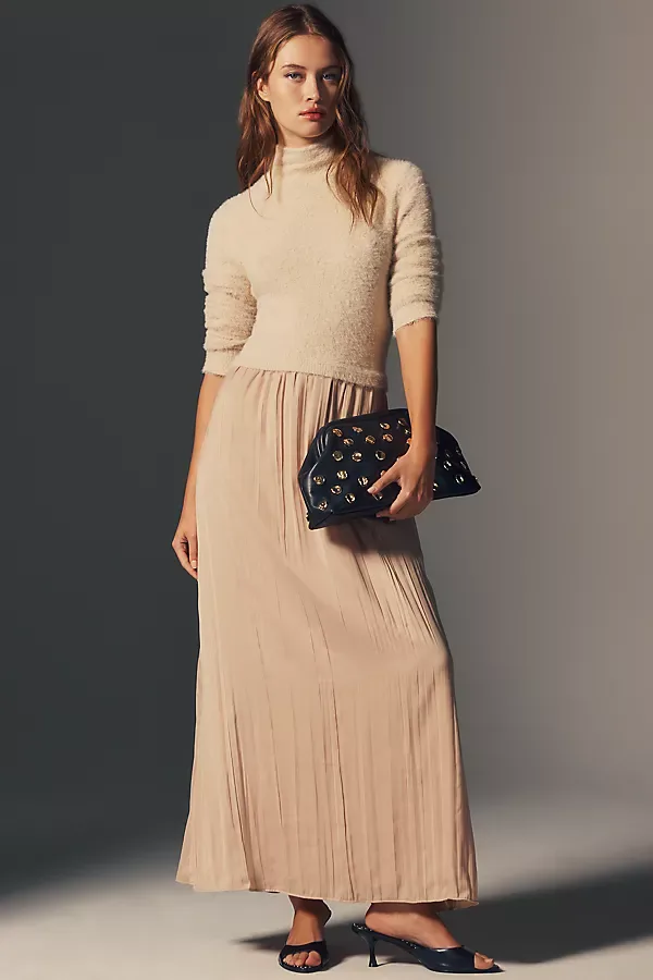 Thea Long-Sleeve Eyelash Twofer Sweater Dress by Anthropologie
