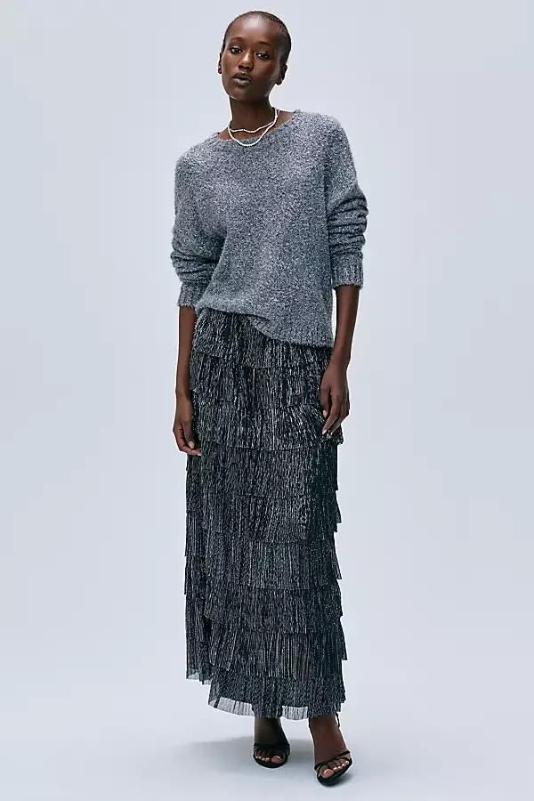 Tiered Metallic Maxi Skirt