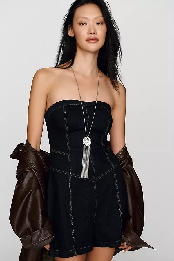 Denim Strapless Romper by Pilcro