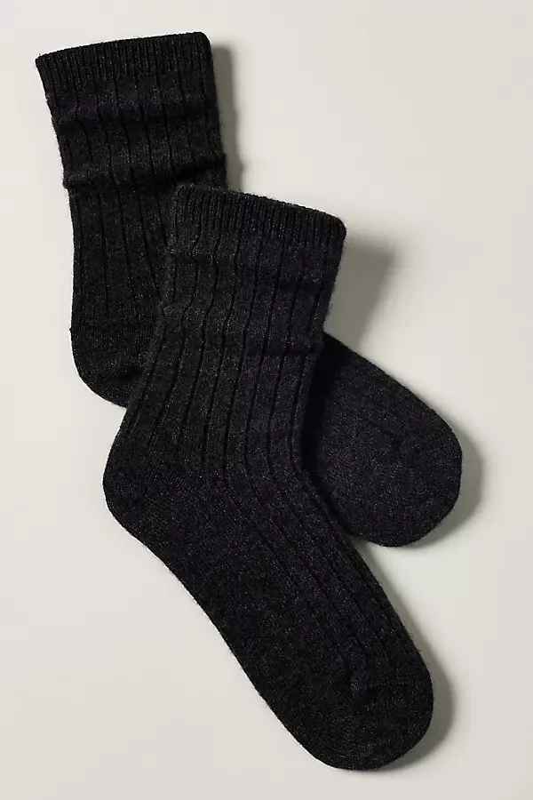 Ribbed Cashmere Blend Crew Socks