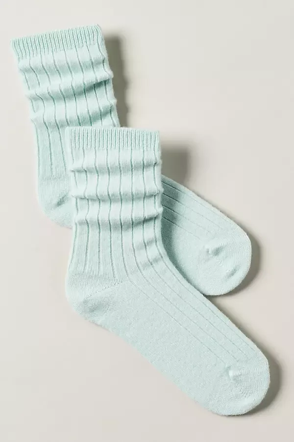 Ribbed Cashmere Blend Crew Socks