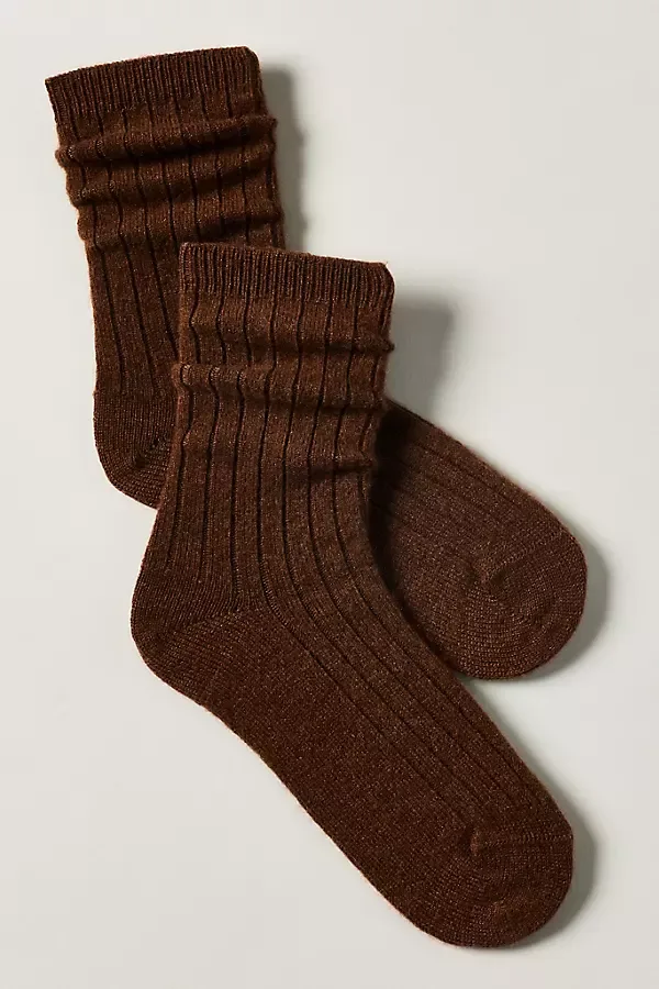 Ribbed Cashmere Blend Crew Socks