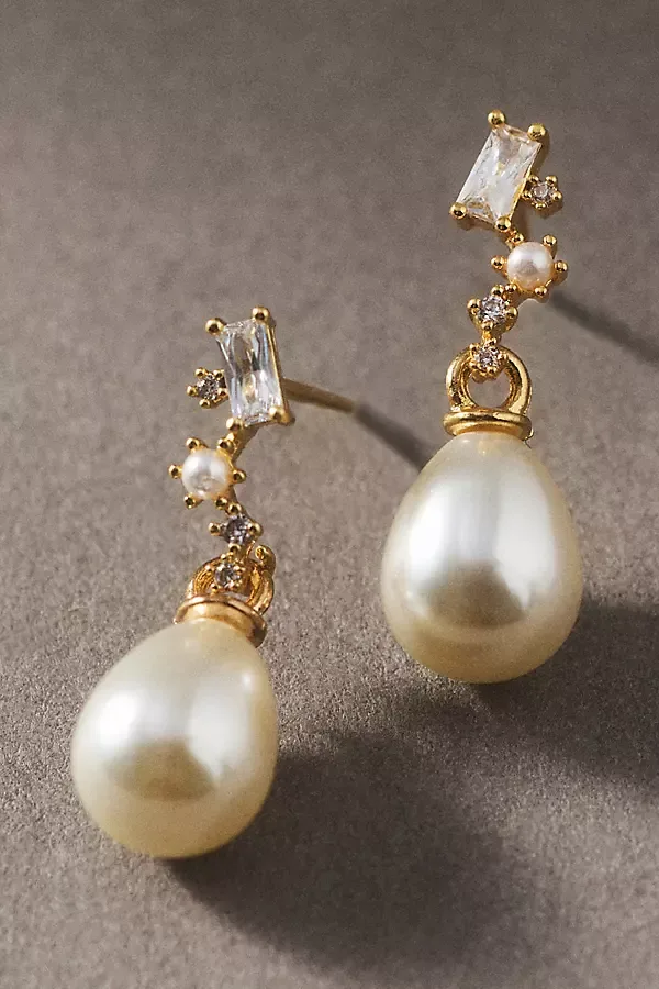 Micro Stacked Crystal & Pearl Drop Earrings by A.B. Ellie