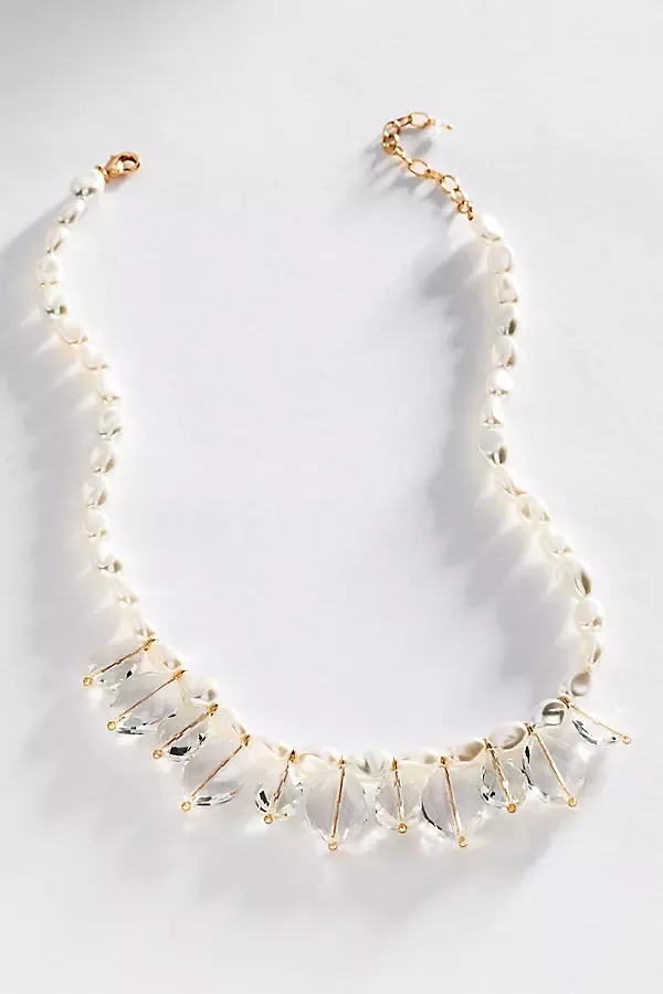 Pearl & Crystal Fan Necklace by Anthropologie