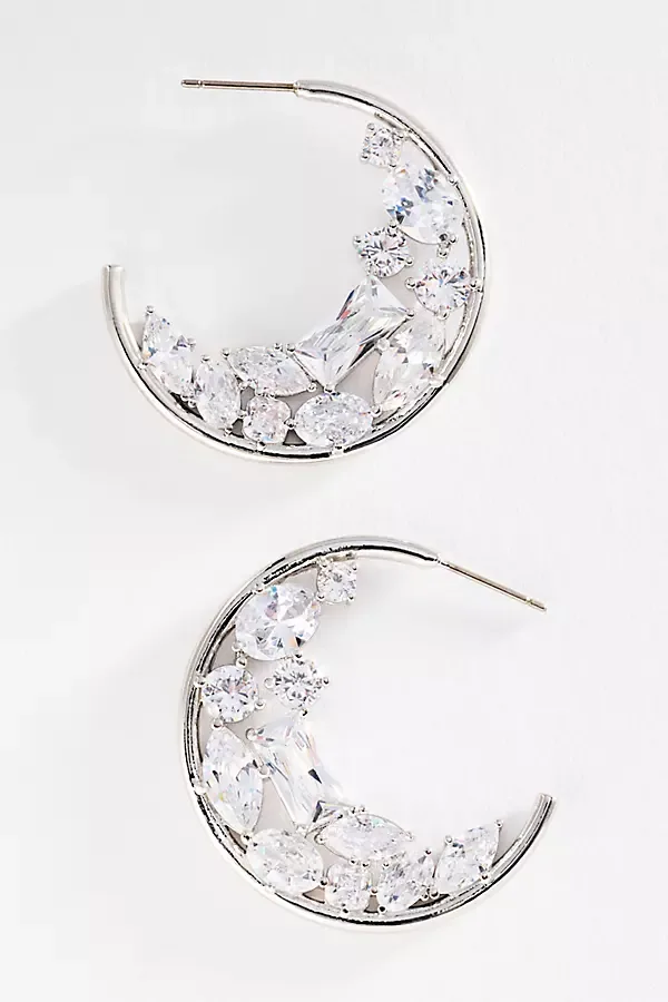 Crystal Cluster Crescent Hoop Earrings by Anthropologie