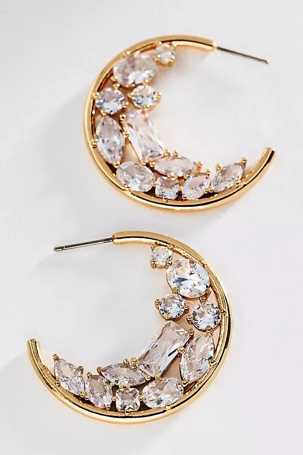 Crystal Cluster Crescent Hoop Earrings