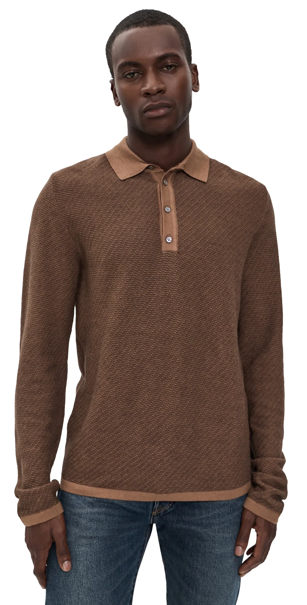 Long Sleeve Step Jacquard Sweater Polo