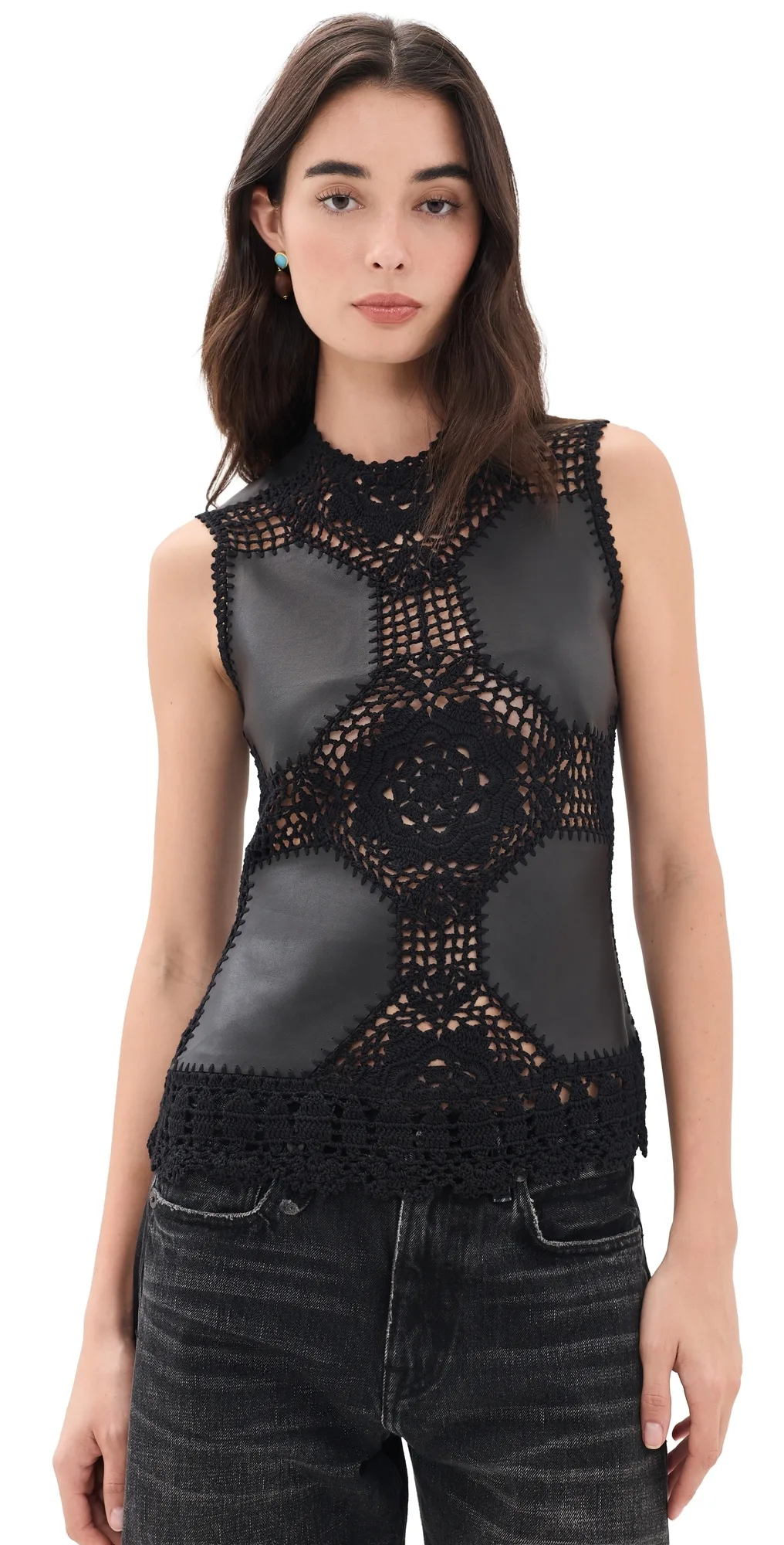 Livia Crochet and Leather Top by Ulla Johnson