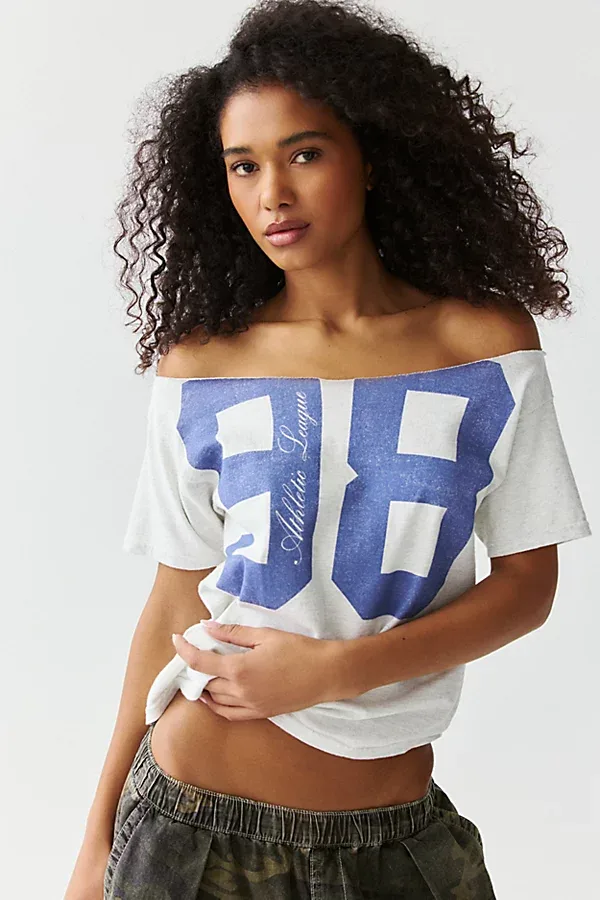 98 Varsity Graphic Oversized Off-The-Shoulder Tee by BDG