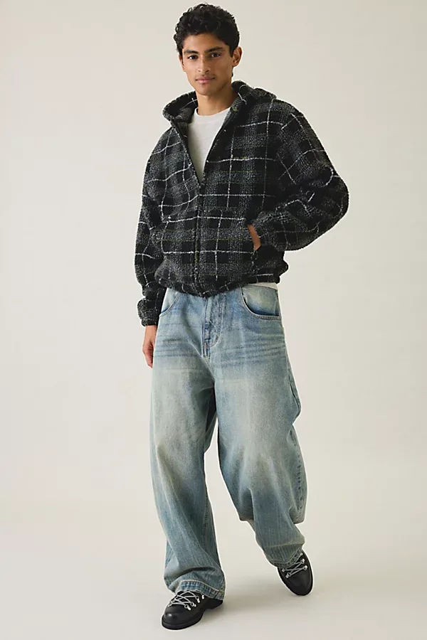 Check Pattern Hi Pile Fleece Hooded Jacket by iets frans...