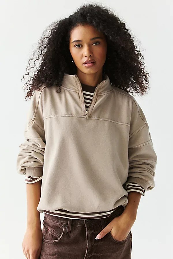 BDG Legacy Vintage Wash Quarter Zip Pullover Top
