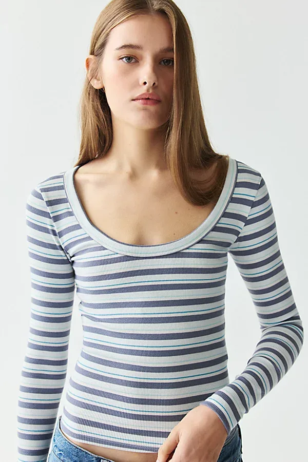 BDG Off-Duty Ribbed Scoop Neck Long Sleeve Tee by BDG