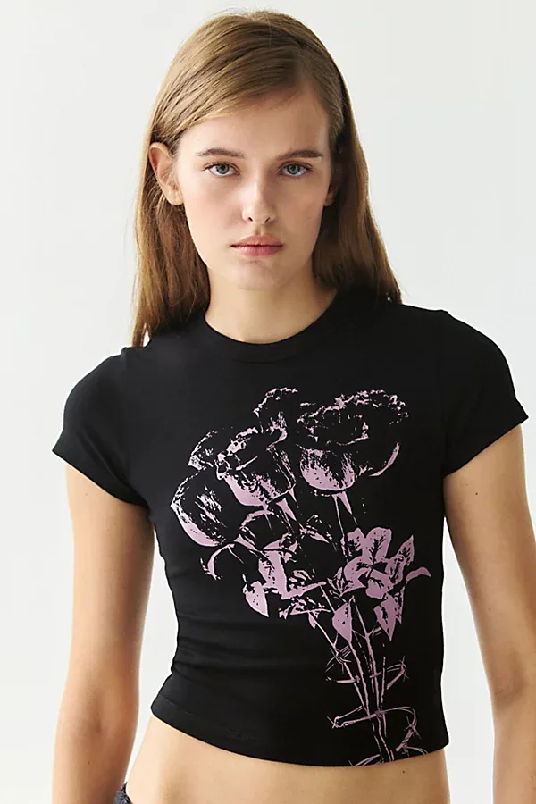 Gothic Roses Graphic Jersey Knit Baby Tee by Urban Outfitters