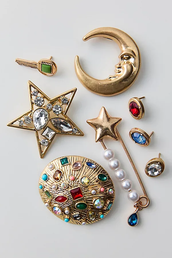 The Moon & Stars Gem Brooch Set by Urban Outfitters