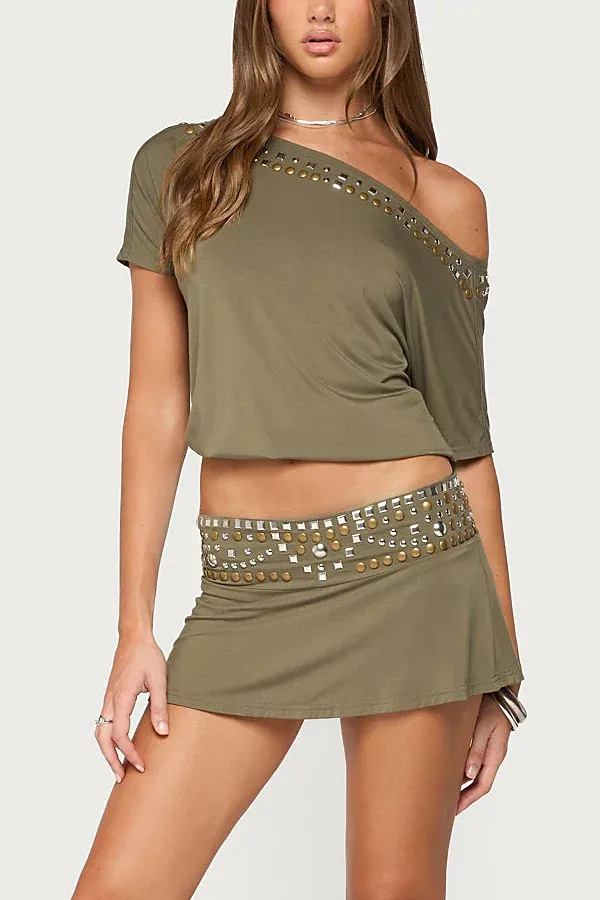 Feeva Studded Mini Skort by Edikted