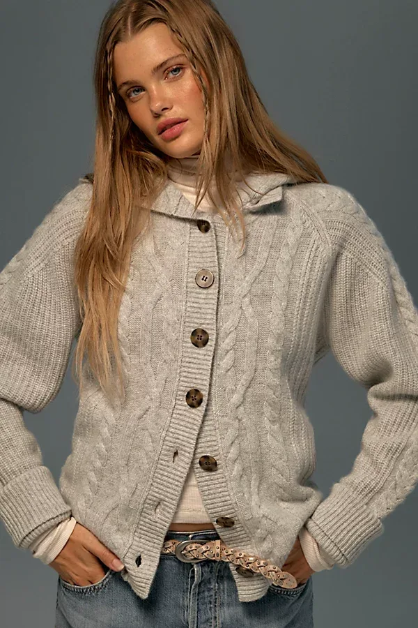 Cashmere Cable-Knit Hooded Cardi by Free People