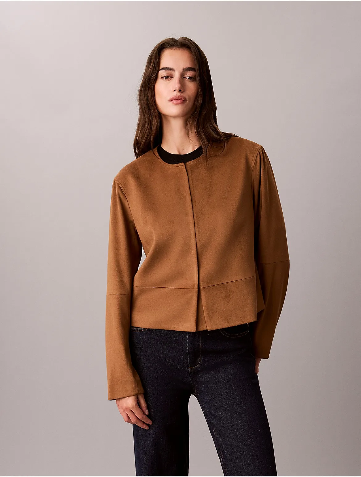Soft Sueded Seamed Jacket by Calvin Klein