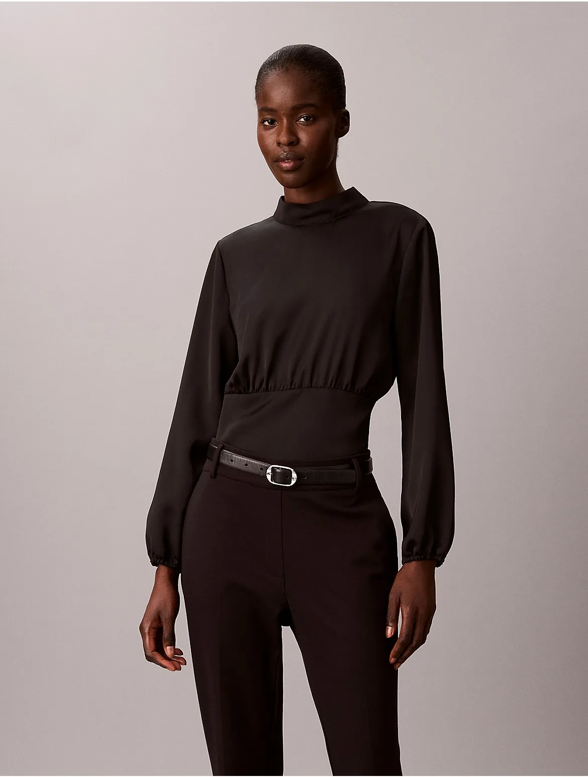 Satin Smocked Waistband Blouse by Calvin Klein