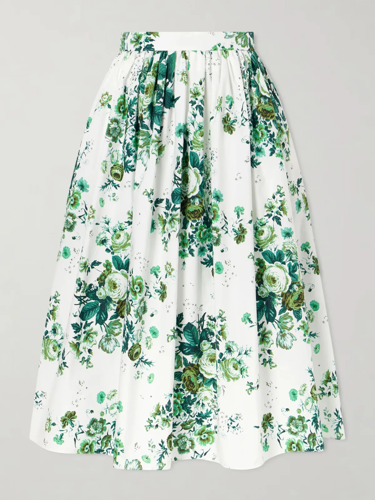 - Pleated Floral-print Cotton-poplin Midi Skirt -