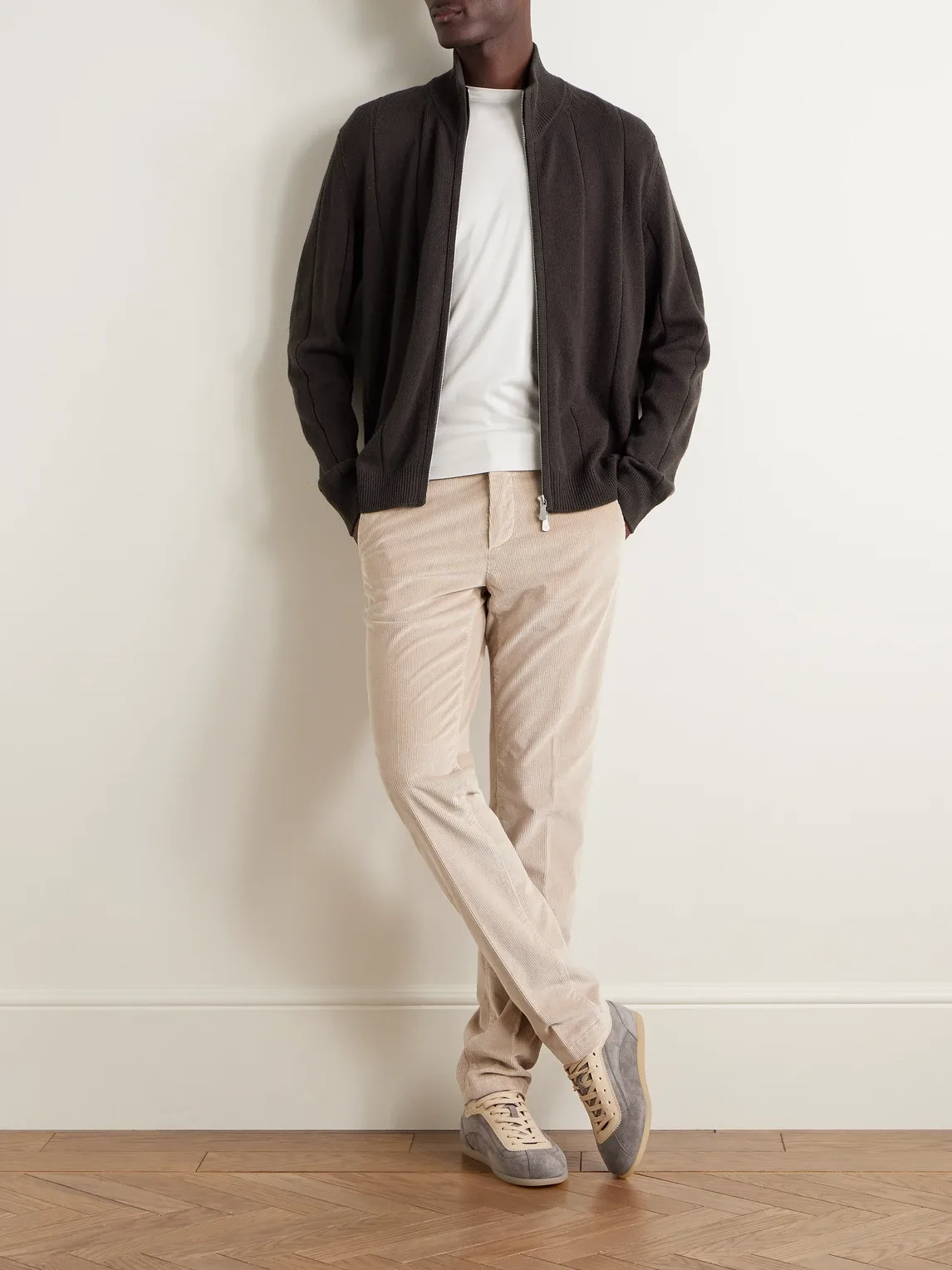 Ribbed Wool Zip-Up Cardigan by Eleventy