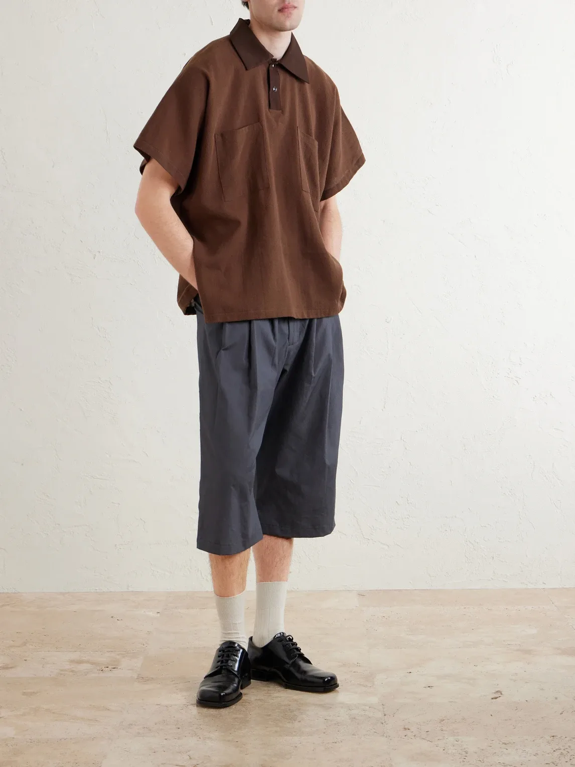 Wide-Leg Pleated Cotton Shorts by Monitaly