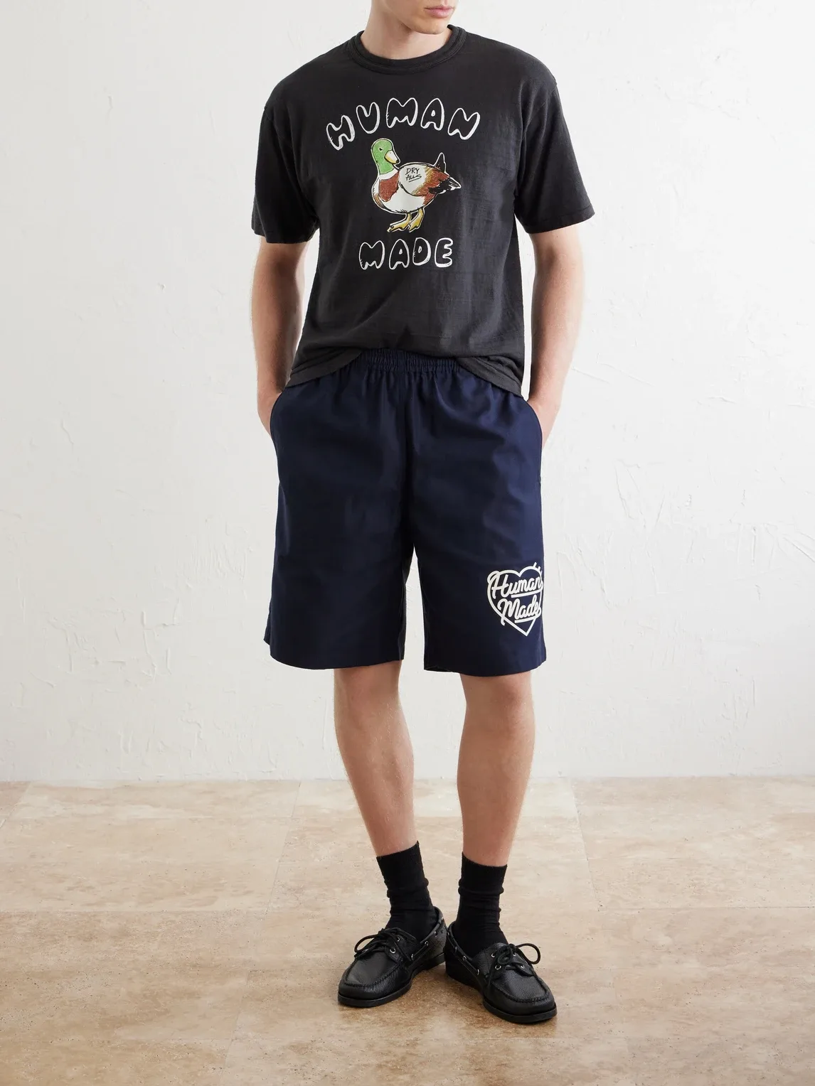 Straight-Leg Logo-Print Cotton-Twill Shorts by Human Made