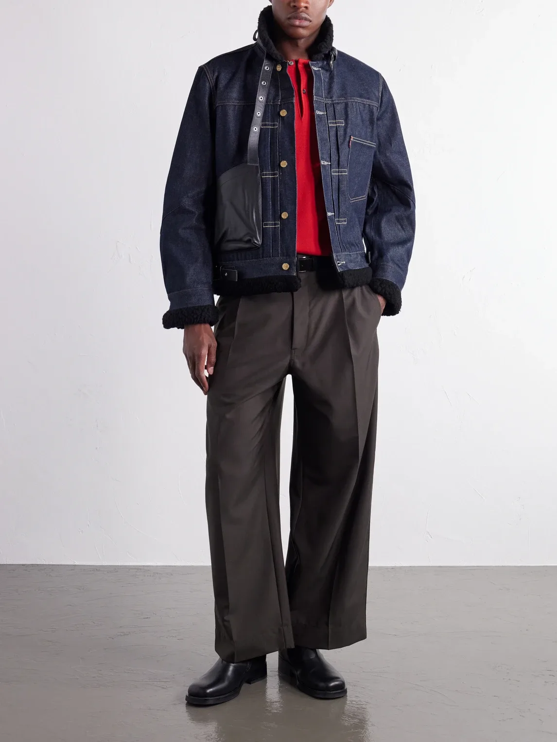Levis Plush and Leather-Trimmed Denim Jacket