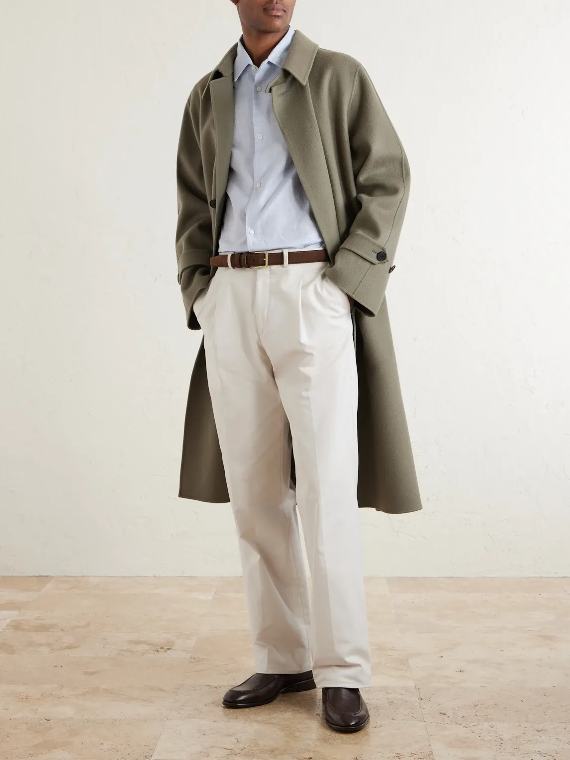 Cutaway-Collar Cotton, Linen and Cashmere-Blend Shirt