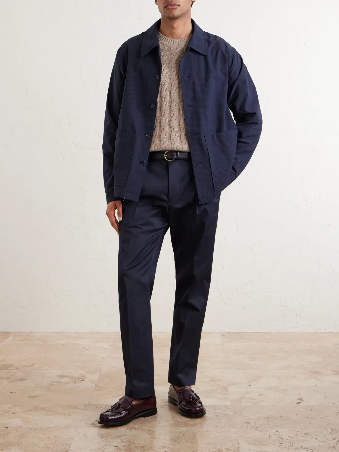 Tapered Pleated Organic Cotton-Blend Twill Trousers