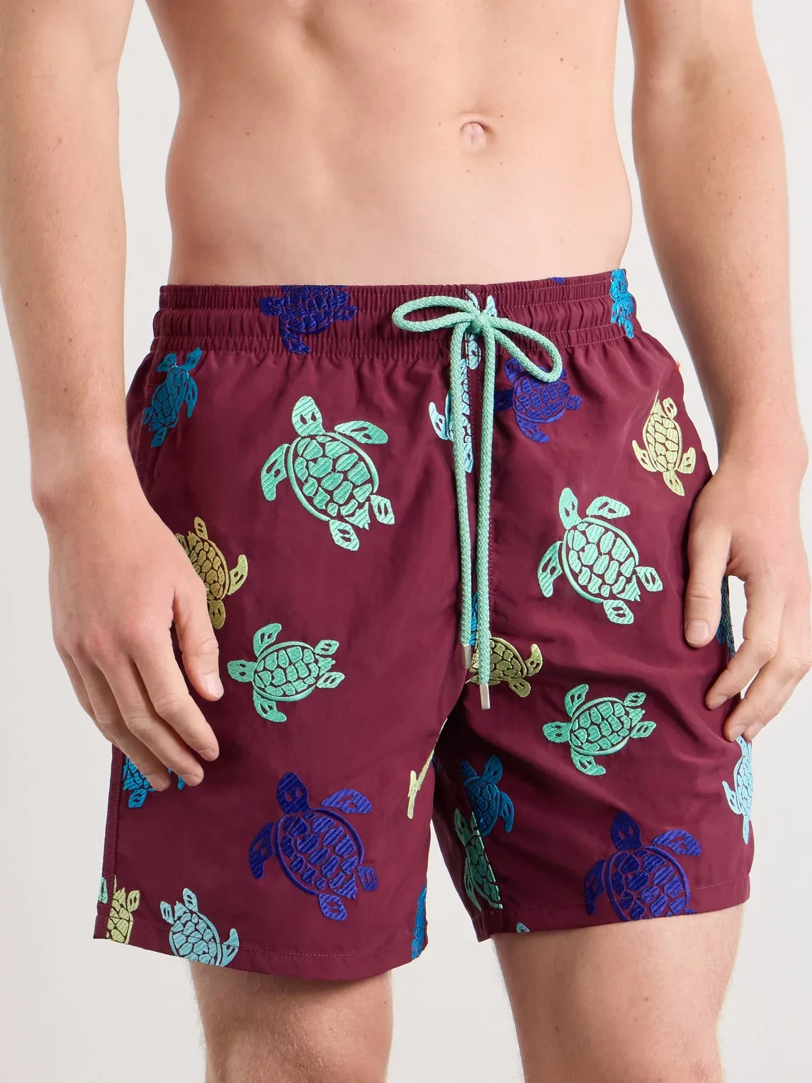 Mistral Straight-Leg Mid-Length Embroidered Swim Shorts by Vilebrequin
