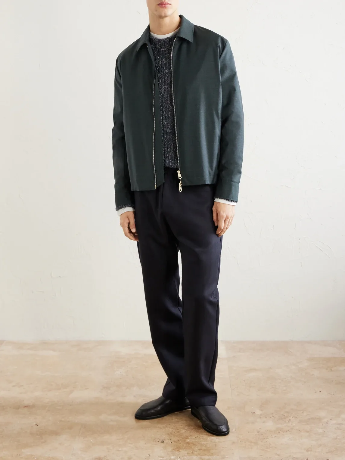 Straight-Leg Herringbone Virgin Wool Trousers