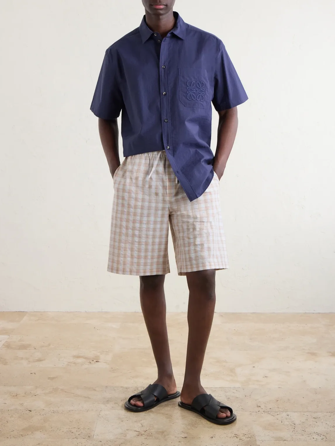 Paulas Ibiza Straight-Leg Checked Cotton Shorts by LOEWE