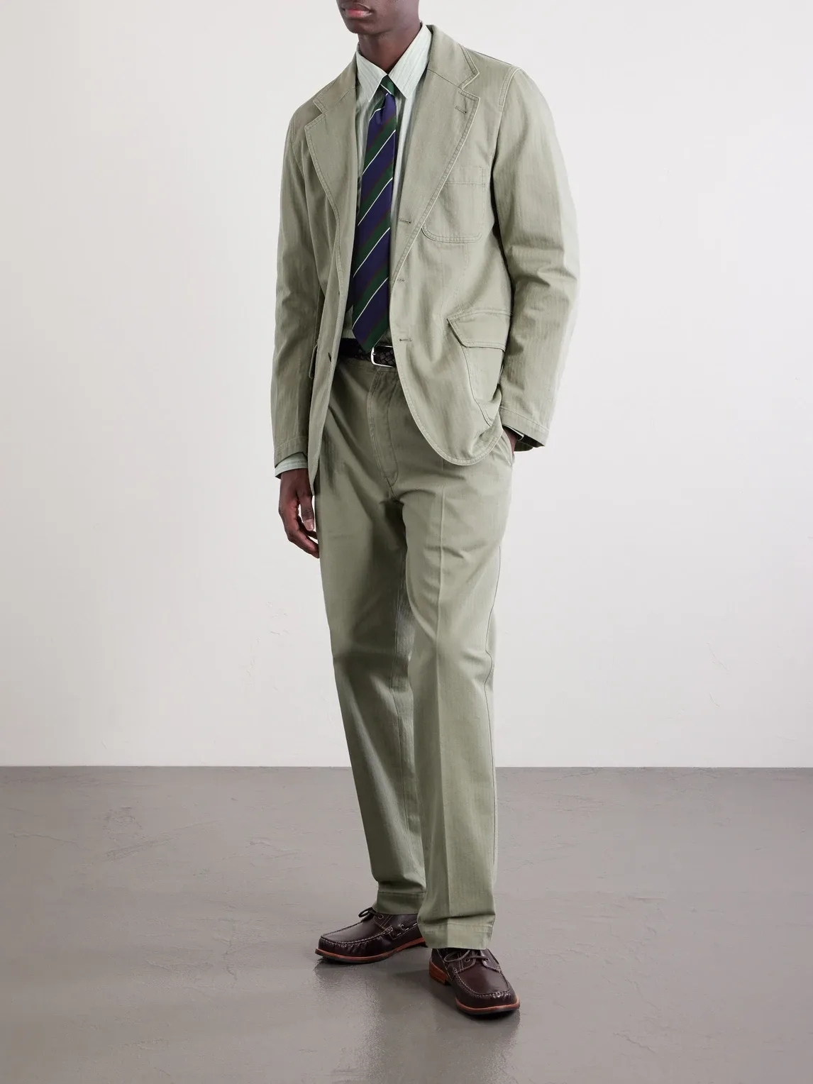 Games Straight-Leg Herringbone Cotton Suit Trousers by Drakes