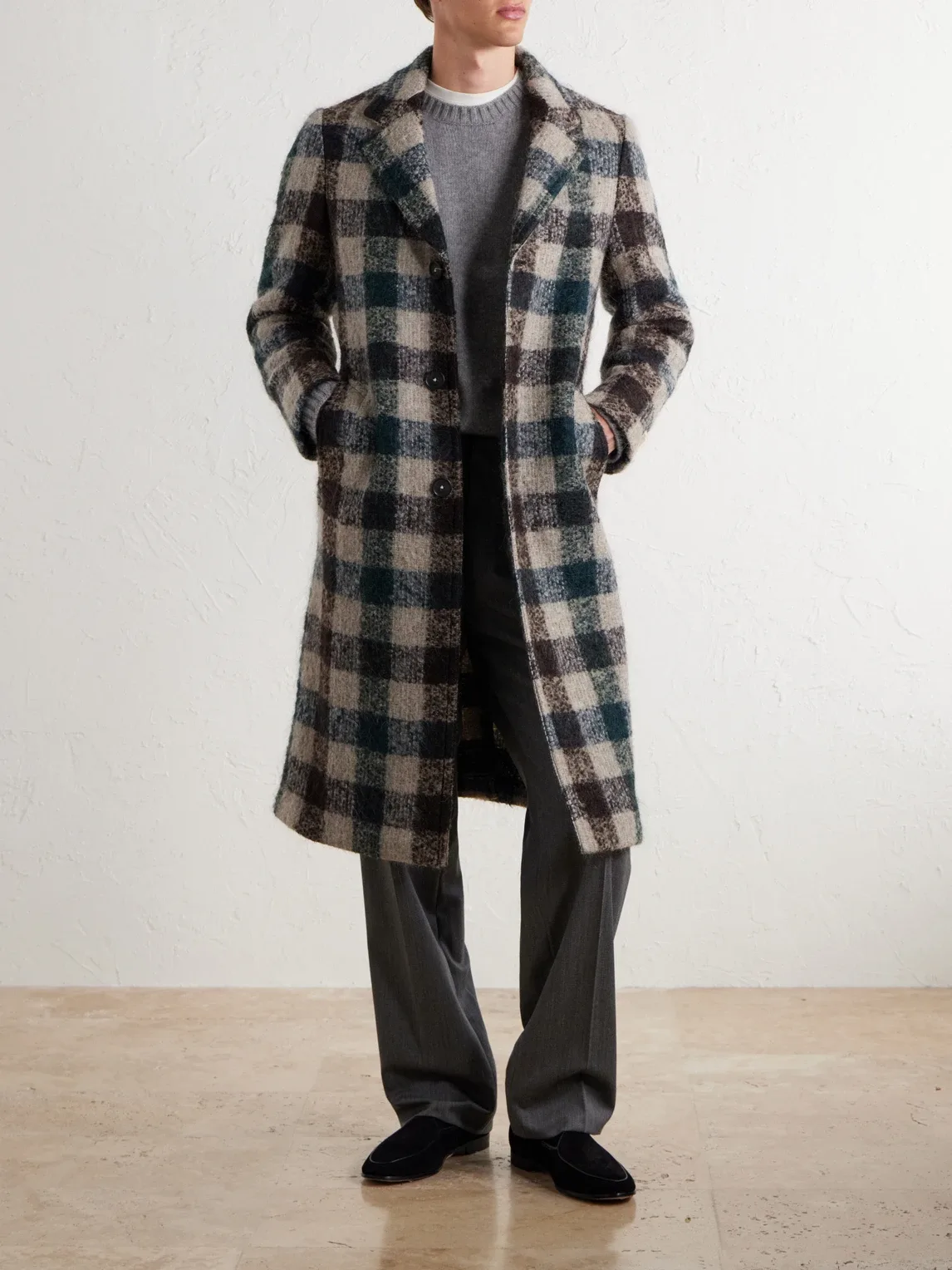 Mercury Checked Brushed Wool-Blend Boucl Coat