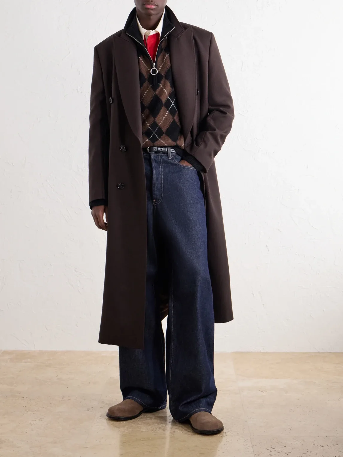 Logo-Appliquéd Argyle Intarsia-Knit Virgin Wool Half-Zip Sweater by Ami Paris
