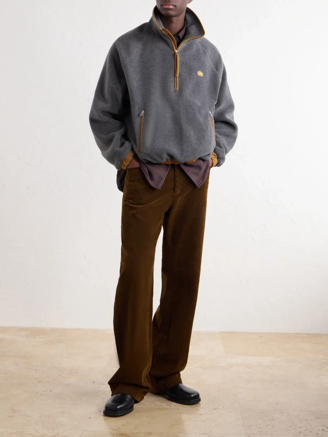Logo-Appliquéd Shell-Trimmed Fleece Half-Zip Sweater by Ami Paris