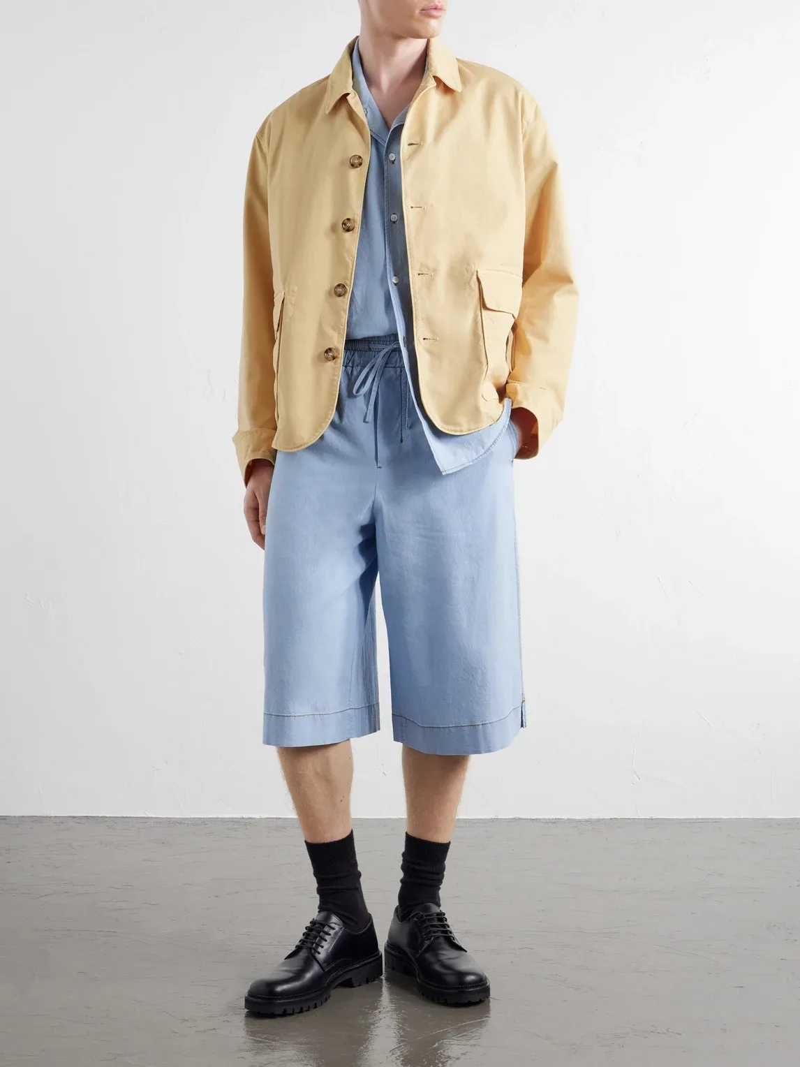 Straight-Leg Logo-Embroidered Cotton-Chambray Shorts by Ami Paris